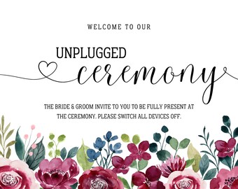 Burgundy and Green Unplugged Ceremony Sign