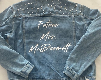 Custom Pearl Denim Bridal Jacket: Personalized Wedding Gift