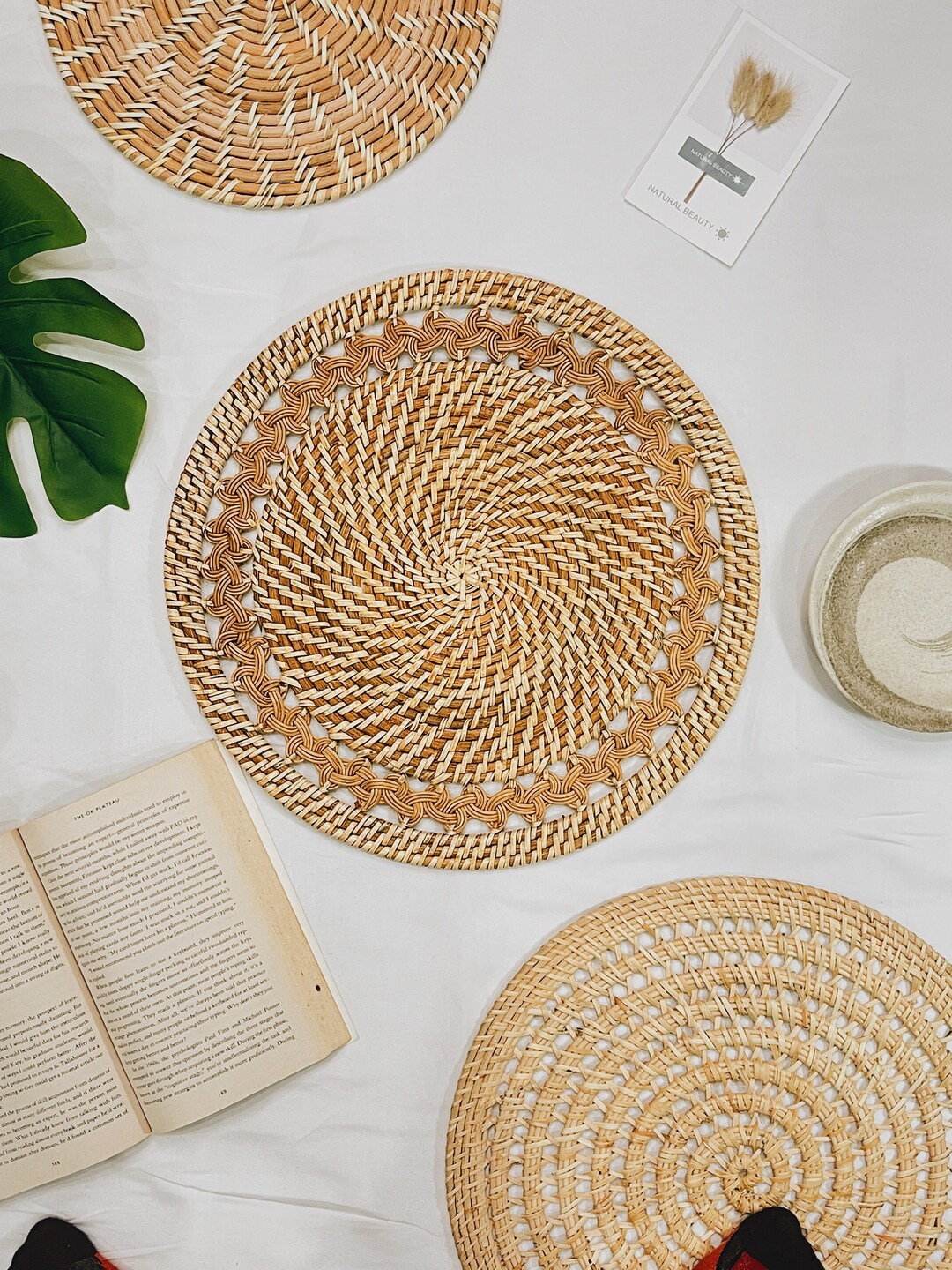Round Rattan Placemat Handwoven Rattan Placemat Rattan Wall Etsy
