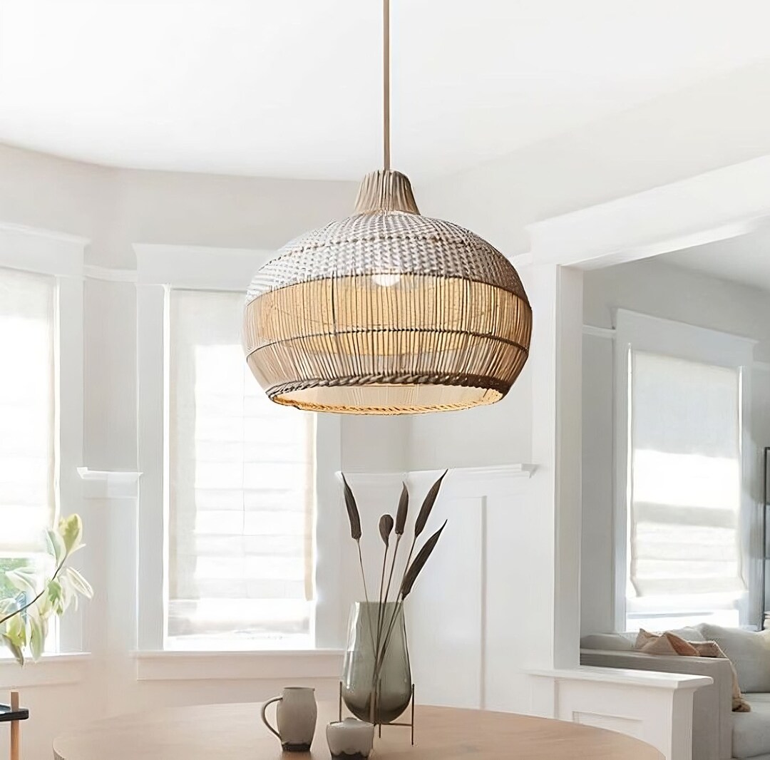 Beatrice Dome Rattan Pendant Light Bamboo Pendant Light Etsy