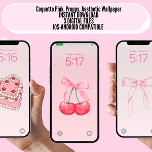 Coquette Pink Wallpapers,Girly iPhone/Android Wallpapers- 3 pack