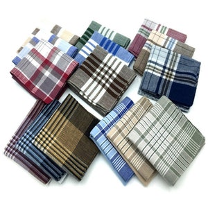 Mens Handkerchiefs, Mens Handkerchief Set,  100% Cotton Classic 12 Mixed Plaid Hankies, Gift for Men,Fathers Day Gift -Soft Reusable Tissues