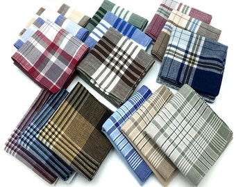 Mens Handkerchiefs, Mens Handkerchief Set,  100% Cotton Classic 12 Mixed Plaid Hankies, Gift for Men,Fathers Day Gift -Soft Reusable Tissues