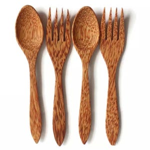 Set of 4 Handmade Wooden Spoons and Fork – Eco-Friendly, Durable and Natural Kitchen Utensils , Eating & Serving, Kitchen Tools