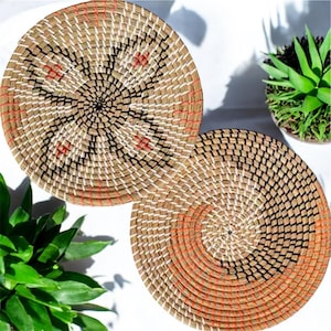 Woven Wall Basket Set Hanging Seagrass Baskets Decorative Boho Styled Baskets All Natural Home Decor Handmade Hanging Wall Basket Decor Gift
