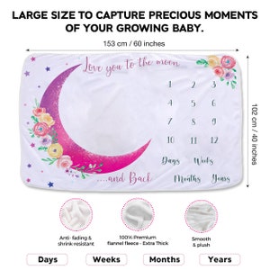 Baby Monthly Milestone Blanket Floral Moon Newborn Photography Prop Blanket with  Felt Frame Personalized Milestone Blanket Baby Shower Gift