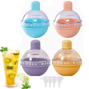 Ice Ball Maker Reusable Silicone Round Ice Cube Ball Maker Easy Release Sphere Mold Trays with Lids & Funnels  for Bar Whiskey Cocktails