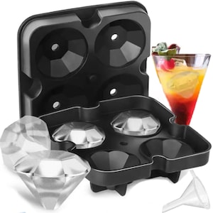 Ice Cube Tray Diamond Ice Cube Trays 4 Cavity Silicone Ice Ball Maker Easy Release Reusable Ice Ball Maker Mold with Lid Easy Release