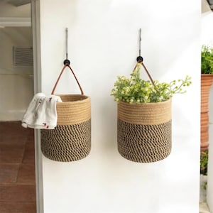 Wall Hanging Storage Baskets Jute Hanging Rope Basket Woven Fern Wall Hanging Basket Rustic Planter Basket Farmhouse Storage Basket