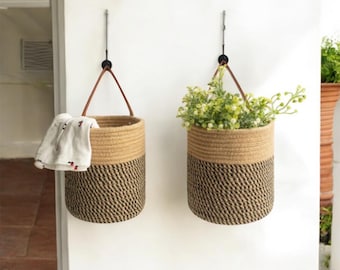 Wall Hanging Storage Baskets Jute Hanging Rope Basket Woven Fern Wall Hanging Basket Rustic Planter Basket Farmhouse Storage Basket