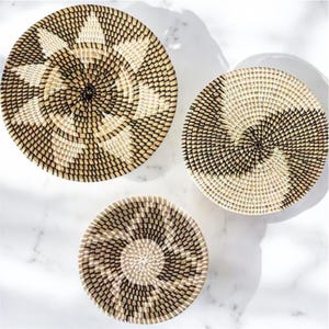 Woven Wall Basket Set Hanging Seagrass Baskets Decorative Boho Styled Baskets All Natural Home Decor Handmade Hanging Wall Basket Decor Gift