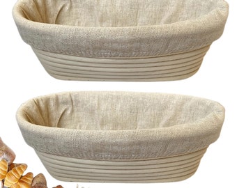 Cesta de fermentación ovalada de 25 cm (10") para pan, cesta para masa madre para pan artesanal, kit de regalo para hacer pan, ideal para panaderos profesionales y aficionados.