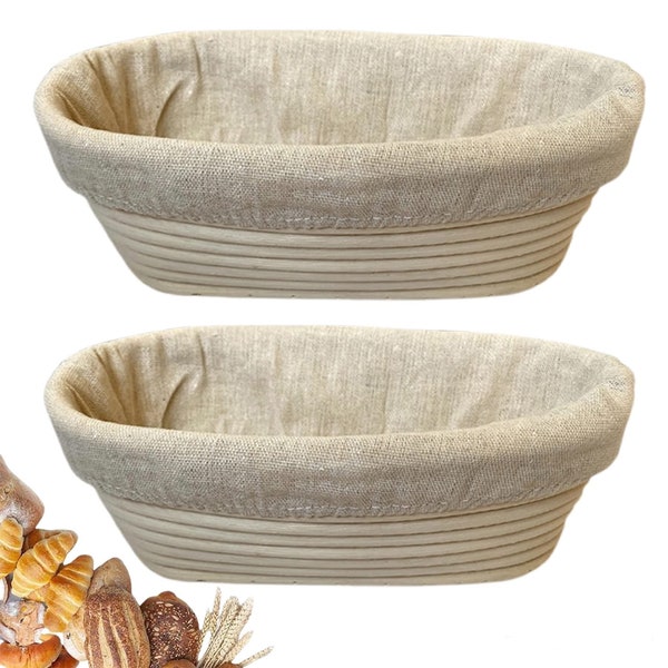 10" Oval Bread Banneton Proofing Basket Set of 2, Sourdough Basket for Artisanal Bread, Gift Bread Making kit For Professional & Home Bakers