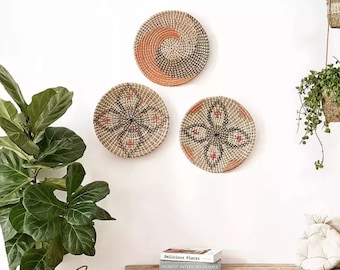 Woven Wall Basket Set Hanging Seagrass Baskets Decorative Boho Styled Baskets All Natural Home Decor Handmade Hanging Wall Basket Decor Gift