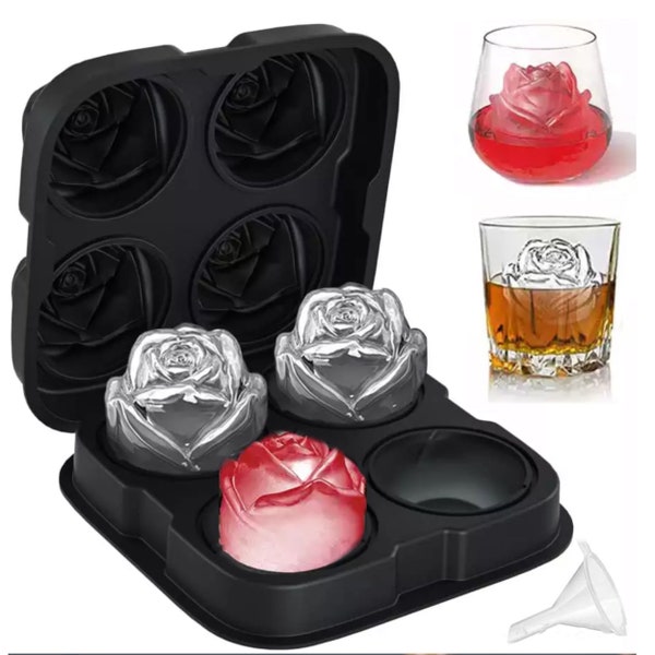 Ice Cube Tray 2.5 Rose Ice Cube Trays 4 Cavity Silicone Rose Ice Ball Maker Easy Release Reusable Ice Ball Maker Mold with Lid Easy Release