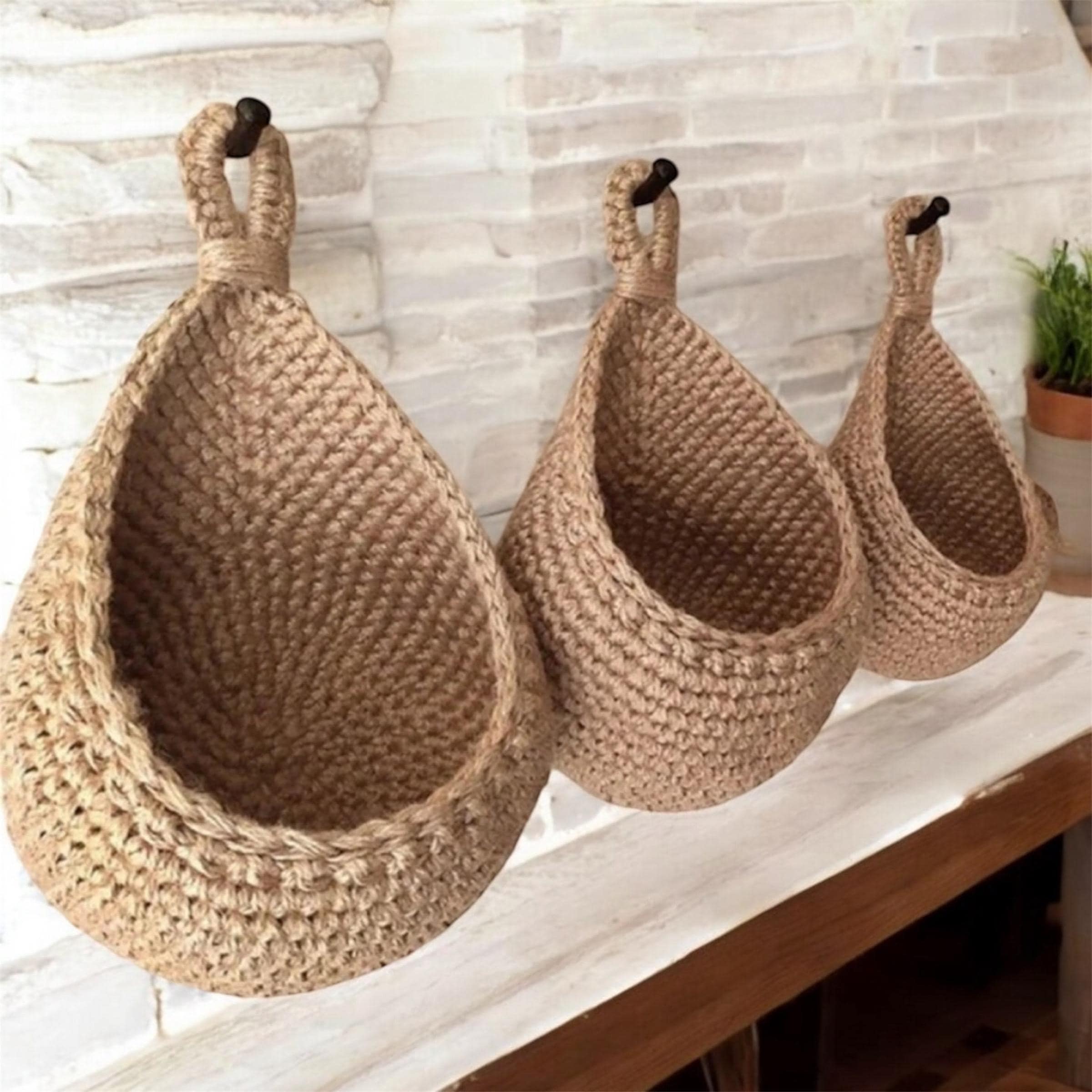 Jardinières murales suspendues en jute, paniers muraux suspendus en forme de larme pour plantes, décoration murale, panier suspendu, porte-pot suspend