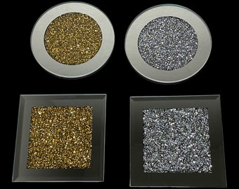 Glas Spiegel Untersetzer für Getränke Crushed Diamond Untersetzer Set mit 4 dekorativen Wein Untersetzern Hitzebeständige Tischdekoration Glitzernde Untersetzer