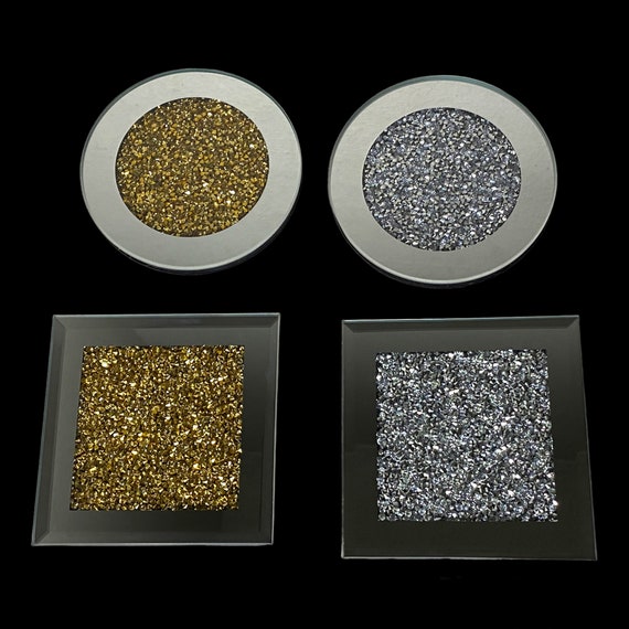 Glass Mirrored Coasters for Drinks Crushed Diamond Coasters Set of