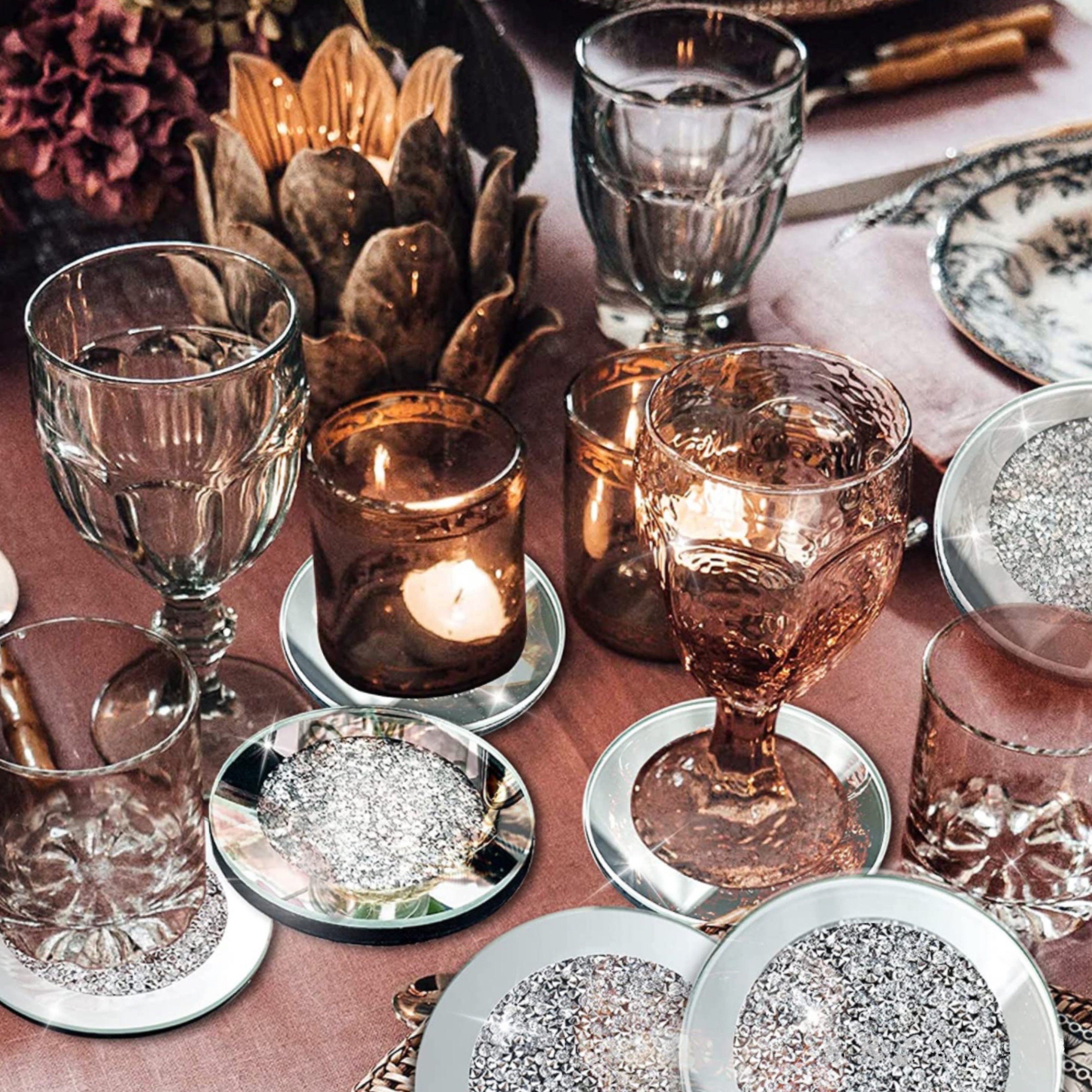 Anewsun Glass Mirrored Coasters Set Of 4, Square Coasters