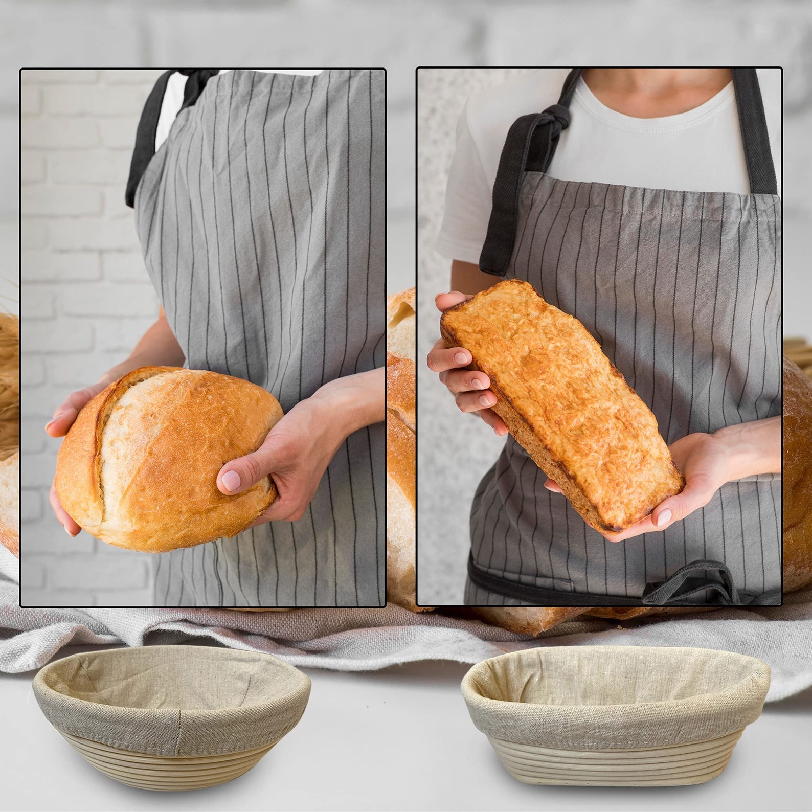 10-Inch Oval Banneton Proofing Basket Set - Thumbnail 2