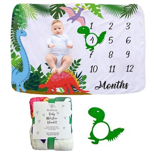 Manta de hitos mensuales para bebé, manta de dinosaurio para recién nacidos con marco de fieltro, accesorio fotográfico personalizado para guardería, regalo para baby shower de mamá primeriza