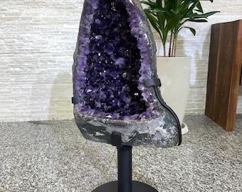28” Tall BIG AMETHYST GEODE Unique Cluster + Spinning Stand Natural Crystal