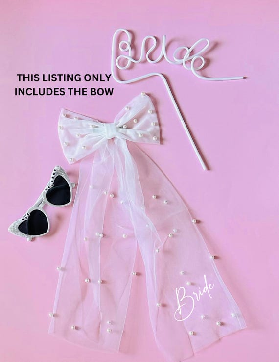 Bridal Bow Pearl Veil, Pearl Veil Bachelorette Party, Pearl Bride Bow, Pre-wedding Party Veil, Bridal Hair Wedding Accessory for Bride