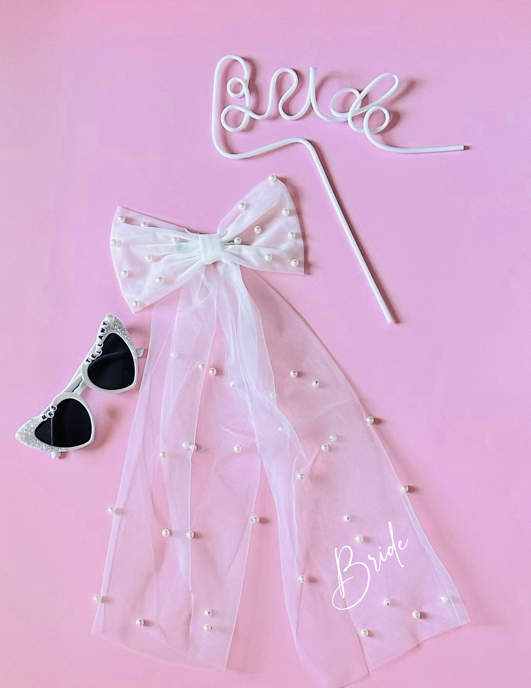 Bridal Bow Pearl Veil, Pearl Veil Bachelorette Party, Pearl Bride Bow ...