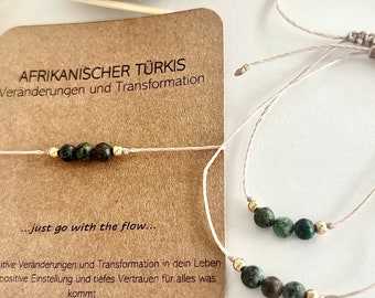 Afrikanischer Türkis, Heilstein, feines Armband, Perlen. Perfektes Geschenk, Wegbegleiter. Boho Wunscharmband, wasserfest, gold & silber