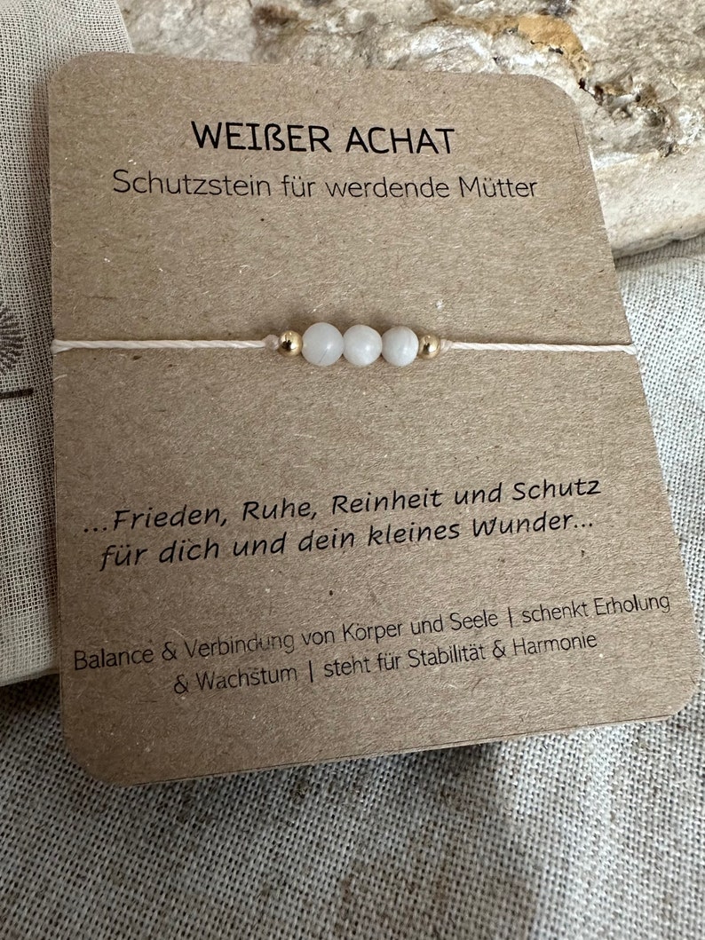 Weißer Achat, Schutzstein für werdende Mütter und Kind, Geburt, Heilstein, feines Armband, . Perfektes Geschenk. Babyshower 画像 3