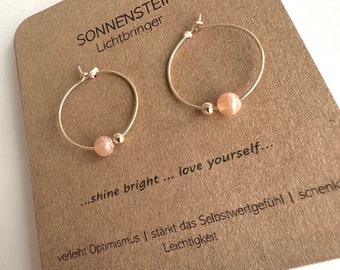 Creolen 14 k goldfilled. Sonnenstein, nickelfrei, wasserfest. Ibiza | Sommer | 100 fach vergoldet| Boho | Ohrringe | Heilsteine | Geschenk