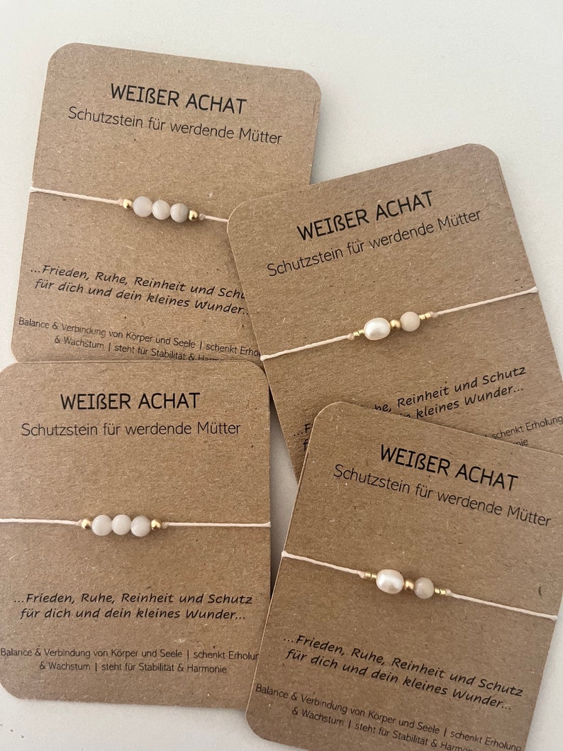 Weißer Achat, Schutzstein für werdende Mütter und Kind, Geburt, Heilstein, feines Armband, . Perfektes Geschenk. Babyshower 画像 4