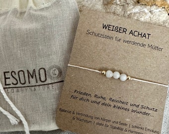 Weißer Achat, Schutzstein für werdende Mütter und Kind, Geburt, Heilstein, feines Armband, . Perfektes Geschenk. Babyshower