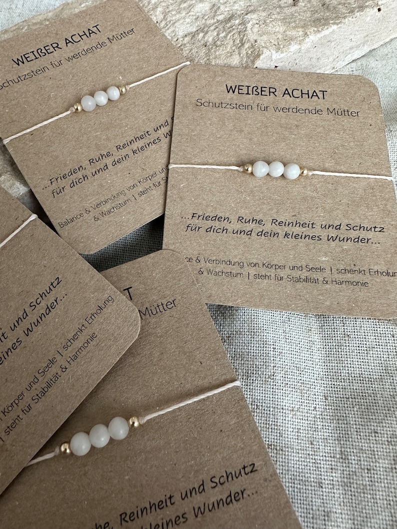 Weißer Achat, Schutzstein für werdende Mütter und Kind, Geburt, Heilstein, feines Armband, . Perfektes Geschenk. Babyshower Bild 2