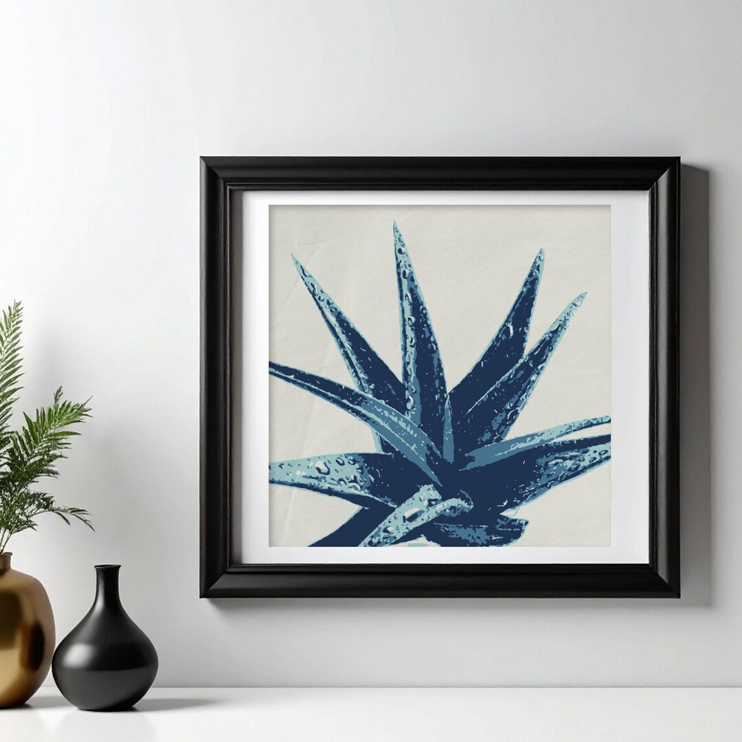 Blue Aloe Vera Watercolor Prints Set (3) Minimalist Botanical Wall Art ...