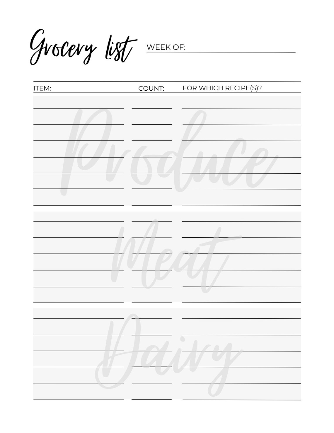 Meal Prep and Grocery List Templates Ready to Fill - Etsy