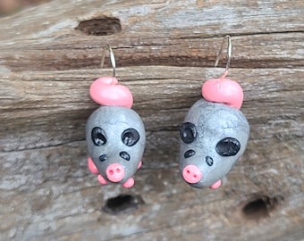 Opossum Earrings - Polymer Clay / Sterling Silver