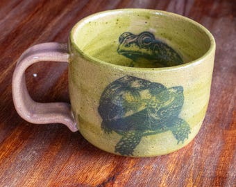 Eastern Box Turtle & Bullfrog Mug | 10oz Wheel-Thrown Pottery