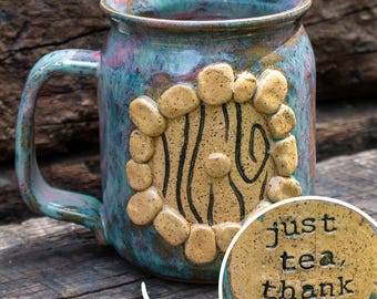 Just Tea, Thank You | Hobbit Door Quote Mug | 14oz Wheel-Thrown Pottery
