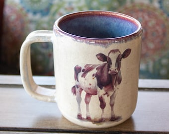 Cow Mug | Double-Sided | 10oz Wheel-Thrown Pottery