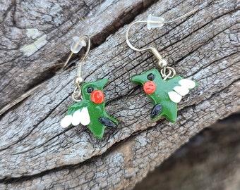 Hummingbird Earrings - Polymer Clay / Sterling Silver