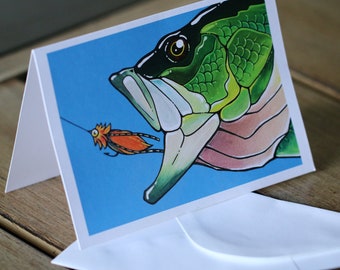 Bass on a Fly Blank Cards - Set of 5 - Original Artwork