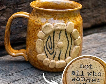 Double-Sided Hobbit Door Quote Mug | 14oz Wheel-Thrown Pottery