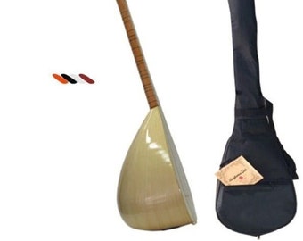 Turkish Short Neck Handmade Basswood Professional Stringed Musical Instrument Baglama Saz /w Wood Pegs+ Case +Extra String Set+ 5xPlectrums