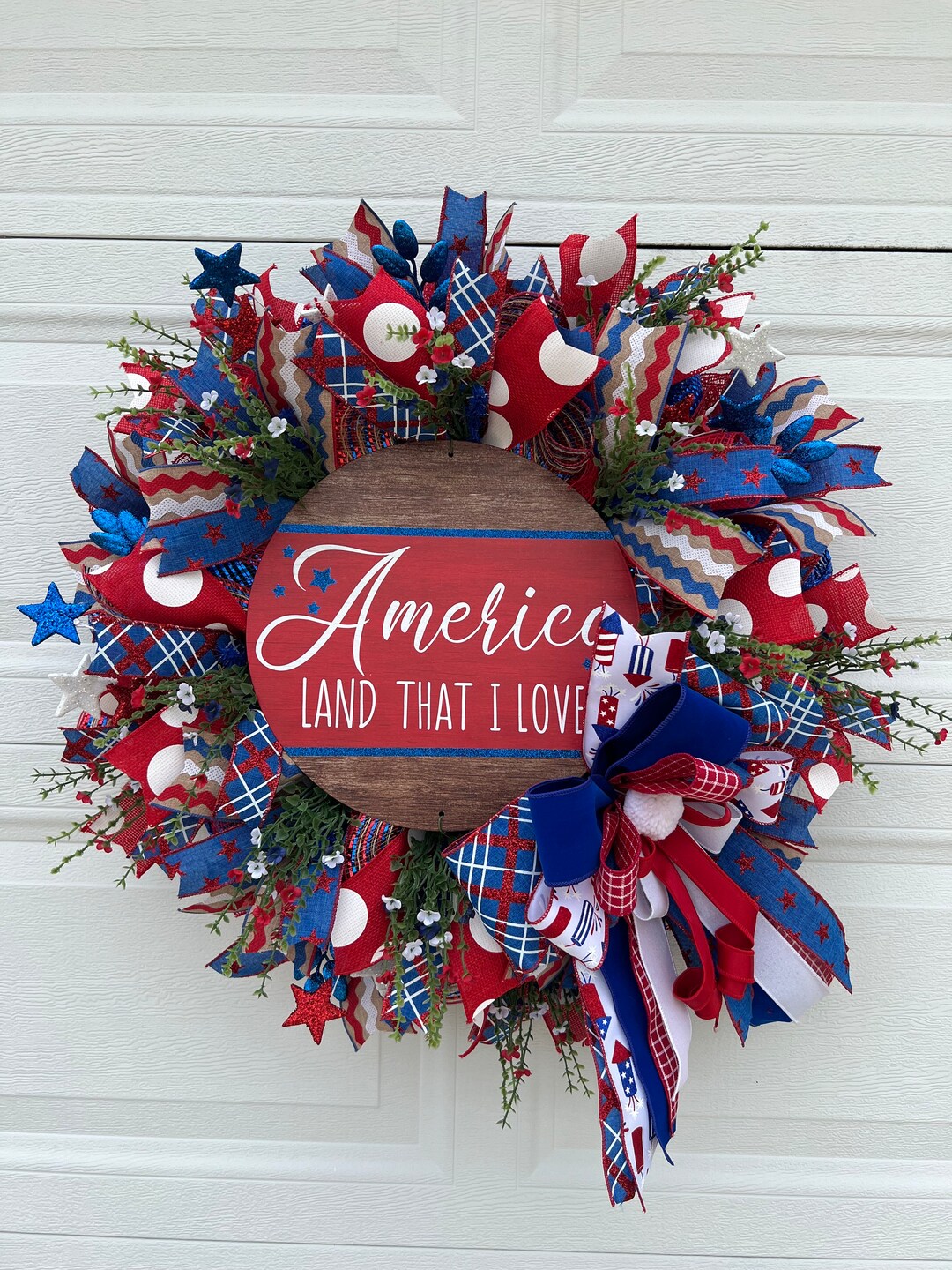 Patriotic Wreath, Red White Blue American Flag Decor - Etsy