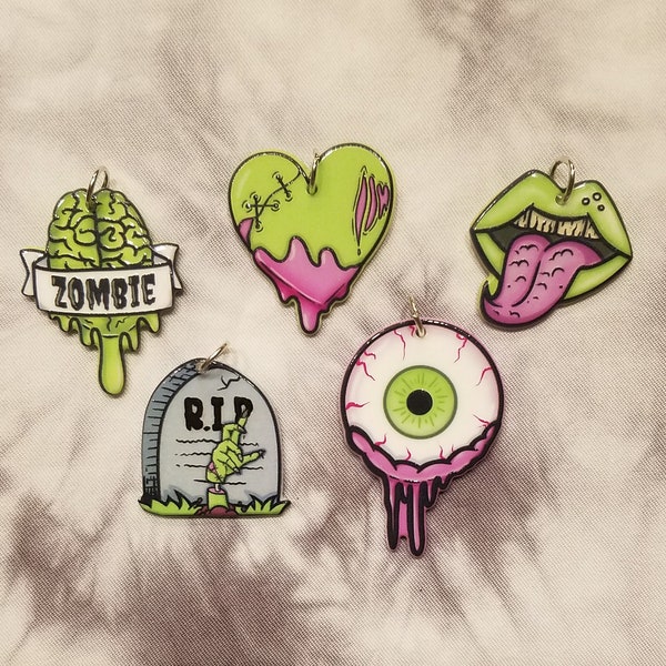 Zombie Charms - Halloween Charms - Zombie Brain - Zombie Heart - Zombie Mouth Charm - Zombie Groundbreaker - Zombie Eyeball - Horror Charms