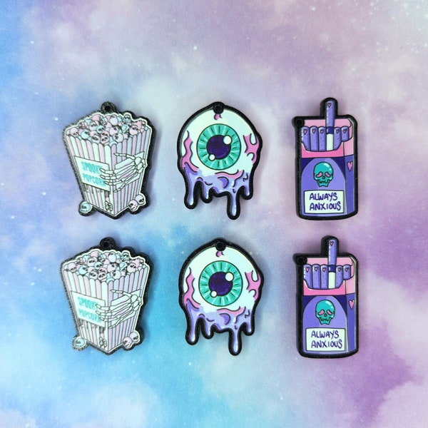 Pastel Horror Charms - Skeleton Charms - Drippy Eyeball - Spooky Popcorn - Death Sticks - Pastel Goth Charms for Jewelry Making