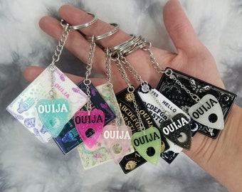 Ouija Board Keychain - Mini Ouija Board - Rainbow Ouija Board - Spirit Board - Ouija Board Keychain with Planchette - Fidget Keychain