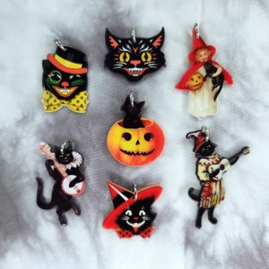 Black Cat Halloween Charms - Trick or Treat Charms - Halloween Jewelry - Vintage Style Halloween Charms - Spooky Kitty Charms
