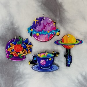 Cosmic Galaxy Charms - Planet Charms - Astronaut Charms - Mushroom Crystal Ball Charms - Space Theme Jewellery - Celestial Charms